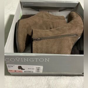 Women’s brown heeled boots zipper ankle business casual work going out suede box